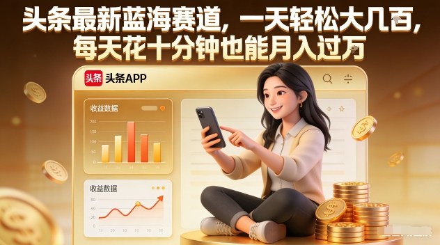 头条最新蓝海赛道，一天轻松大几张，每天花十分钟也能月入过1W【揭秘】-白蛇网赚-余宽网创