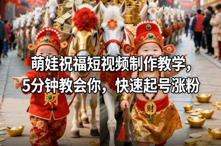 萌娃祝福短视频制作教学，5分钟教会你，快速起号涨粉-白蛇网赚-余宽网创
