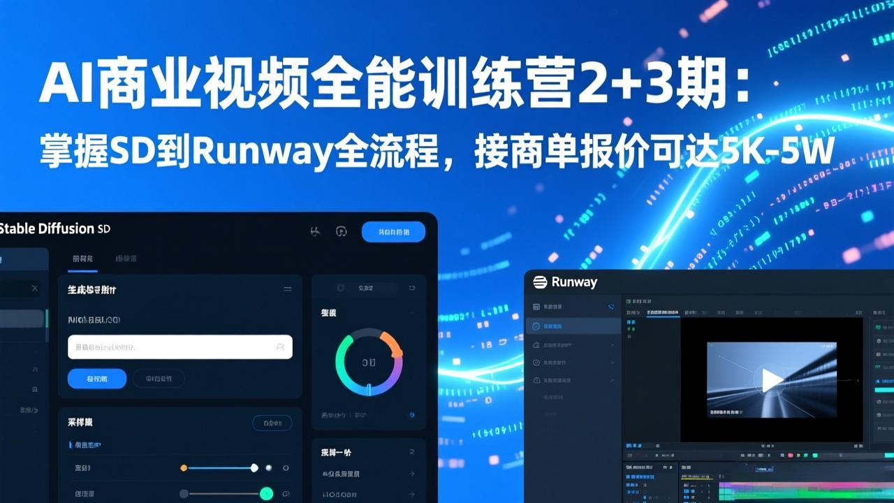 AI商业视频全能训练营2+3期：掌握SD到Runway全流程，接商单报价可达5K-5W-白蛇网赚-余宽网创
