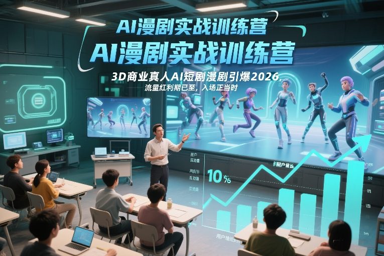 AI漫剧实战训练营，3D商业真人AI短剧漫剧引爆2026，流量红利期已至，入场正当时-白蛇网赚-余宽网创