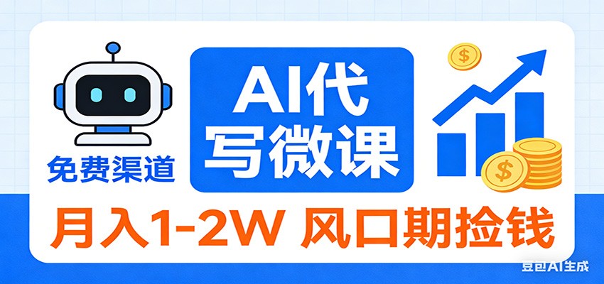 2026告别打工！AI 代写微课，提供免费渠道，月入 1-2W 风口期捡钱-白蛇网赚-余宽网创
