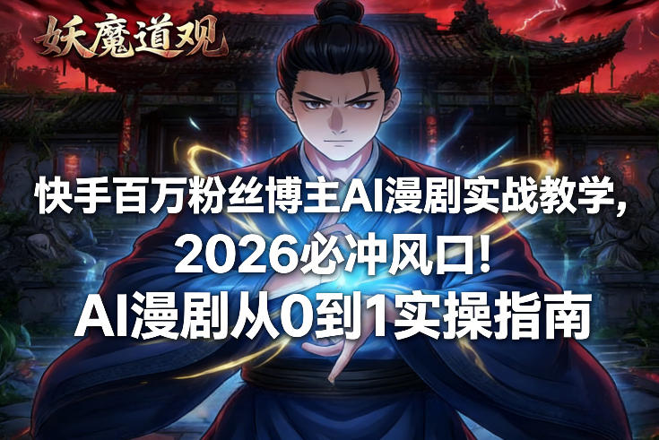 快手百万粉丝博主AI漫剧实战教学，2026必冲风口！AI漫剧从0到1实操指南-白蛇网赚-余宽网创