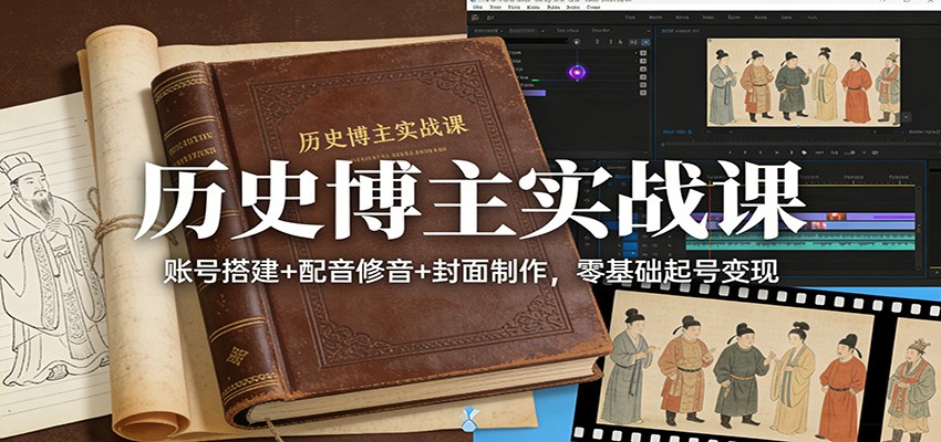 历史博主实战课：账号搭建+配音修音+封面制作，零基础起号变现-白蛇网赚-余宽网创