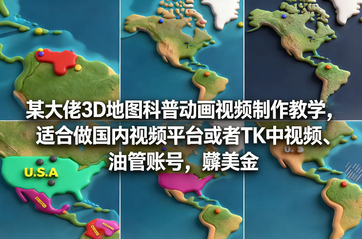 某大佬3D地图科普动画视频制作教学，适合做国内视频平台或者TK中视频、油管账号，賺美金-白蛇网赚-余宽网创