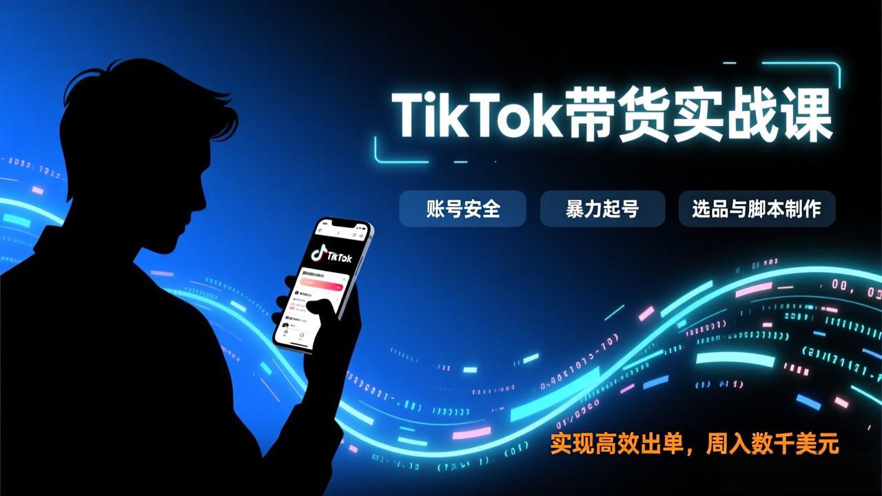 TikTok带货实战课，涵盖账号安全、暴力起号、选品与脚本制作，实现高效出单，周入数千美元-白蛇网赚-余宽网创