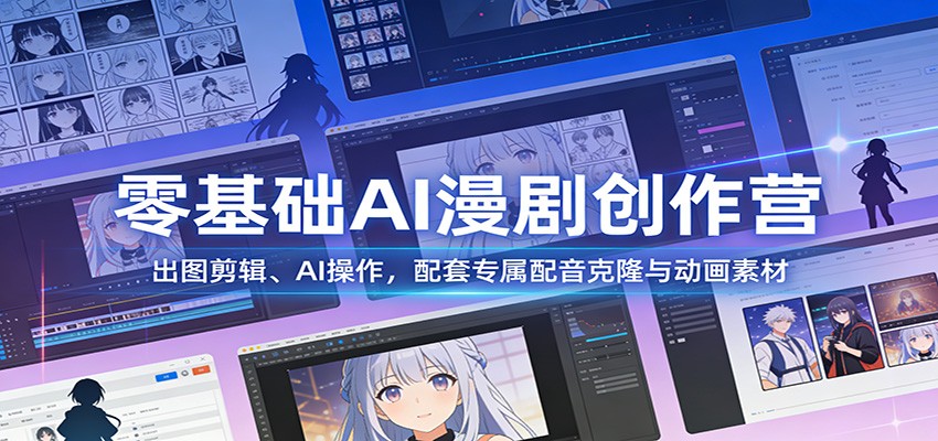 零基础AI漫剧创作营：出图剪辑、AI操作，配套专属配音克隆与动画素材-白蛇网赚-余宽网创