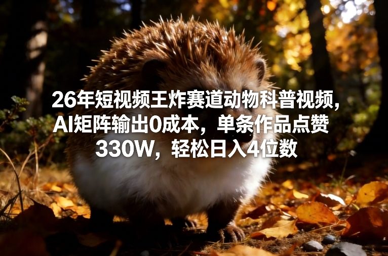 26年短视频王炸赛道动物科普视频，AI矩阵输出0成本，单条作品点赞330W，轻松日入4位数-白蛇网赚-余宽网创