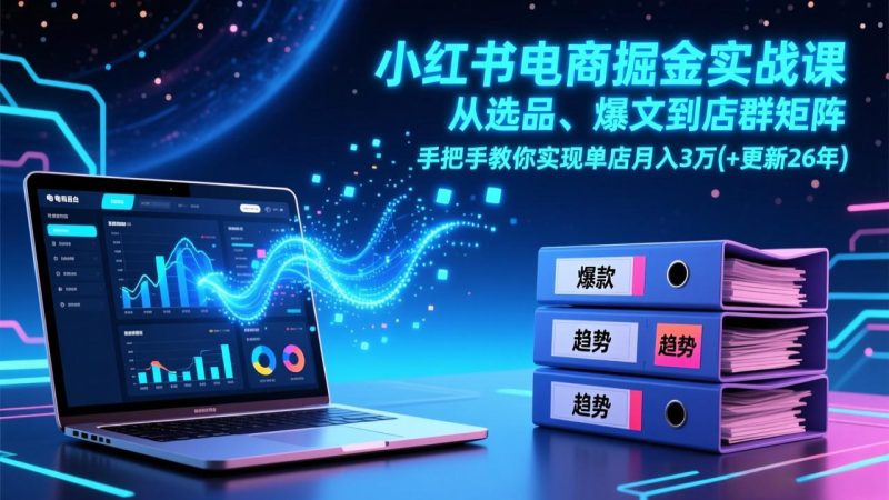 小红书电商掘金实战课，从选品、爆文到店群矩阵，手把手教你实现单店月入3万+(更新26年-白蛇网赚-余宽网创