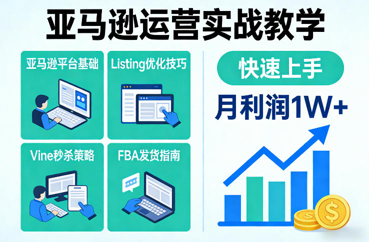 亚马逊运营实战教学，亚马逊平台+Listing优化+Vine秒杀+FBA发货等，快速上手，实现店铺月利润1W-白蛇网赚-余宽网创