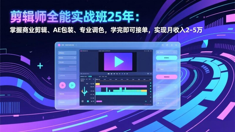 剪辑师全能实战班25年：掌握商业剪辑、AE包装、专业调色，学完即可接单，实现月收入2-5万-白蛇网赚-余宽网创