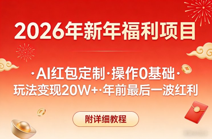 新年福利项目，AI红包定制，操作0基础，玩法变现20W+年前最后一波红利，附详细教程-白蛇网赚-余宽网创