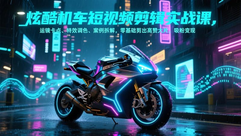 炫酷机车短视频剪辑实战课，运镜卡点、特效调色、案例拆解，零基础剪出高赞大片，吸粉变现-白蛇网赚-余宽网创