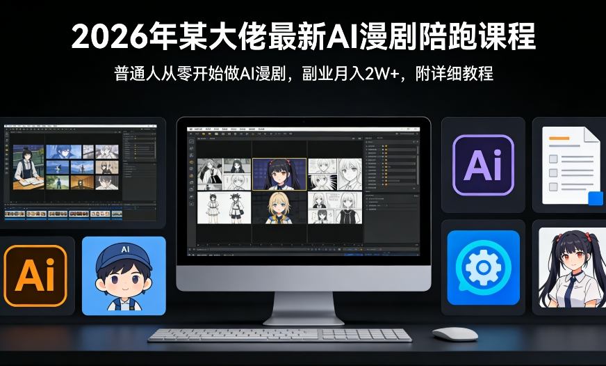 26年某大佬最新Ai漫剧陪跑课程，普通人从零开始做AI漫剧，副业月入2W+-白蛇网赚-余宽网创