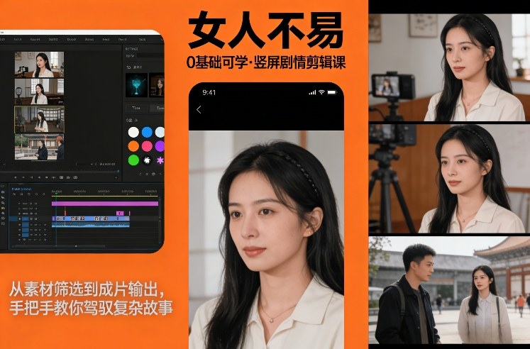 0基础可学!《女人不易》竖屏剧情剪辑课,从素材筛选到成片输出,手把手教你驾驭复杂故事-白蛇网赚-余宽网创