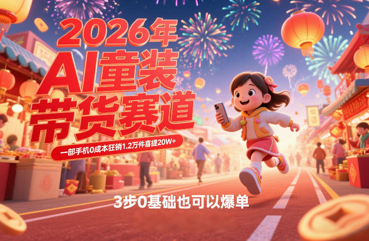 AI童装新春带货赛道,一部手机0成本狂销1.2万件喜提20W+,3步0基础也可以爆单-白蛇网赚-余宽网创