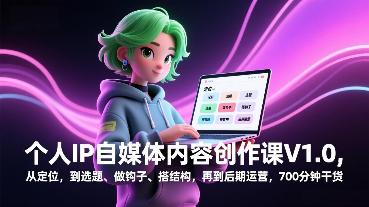 个人IP自媒体内容创作课V1.0，从定位，到选题、做钩子、搭结构，再到后期运营，700分钟干货-白蛇网赚-余宽网创
