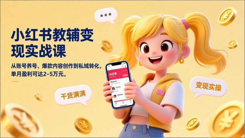 小红书教辅变现实战课，从账号养号、爆款内容创作到私域转化，单月盈利可达2-5万元-白蛇网赚-余宽网创