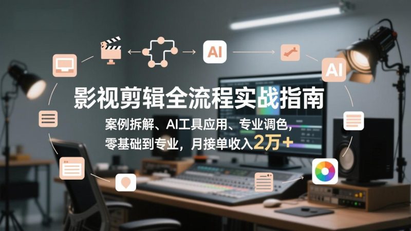影视剪辑全流程实战指南，案例拆解、AI工具应用、专业调色，零基础到专业，月接单收入2万+-白蛇网赚-余宽网创