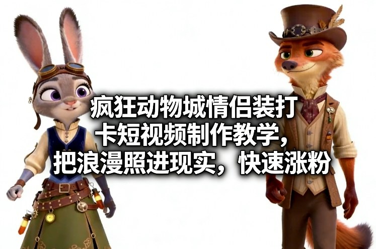 疯狂动物城情侣装打卡短视频制作教学，把浪漫照进现实，快速涨粉-白蛇网赚-余宽网创