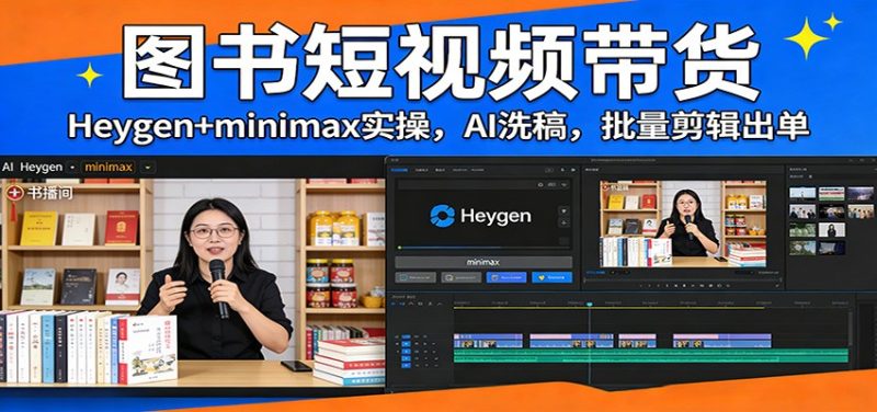 图书短视频带货：Heygen+minimax实操，AI洗稿 ，批量剪辑出单-白蛇网赚-余宽网创