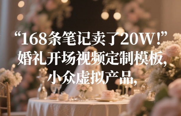 168条笔记卖了20W!婚礼开场视频定制模板,小众虚拟产品-白蛇网赚-余宽网创
