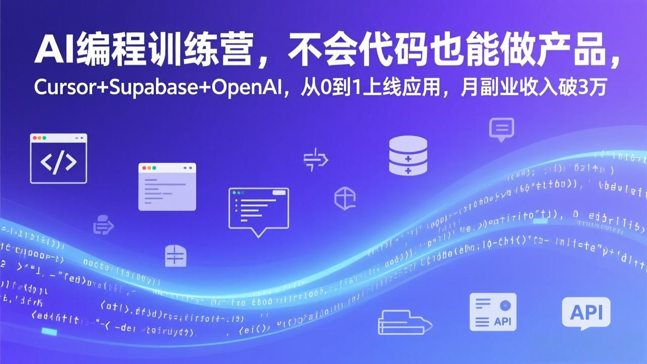 AI编程训练营，不会代码也能做产品，Cursor+Supabase+OpenAI，从0到1上线应用，月副业收入破3万-白蛇网赚-余宽网创