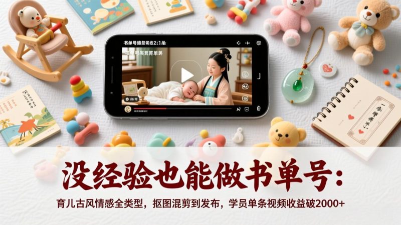没经验也能做书单号：育儿古风情感全类型，抠图混剪到发布，学员单条视频收益破2000+-白蛇网赚-余宽网创