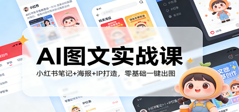 AI图文实战课:小红书笔记+海报+IP打造,零基础一键出图-白蛇网赚-余宽网创