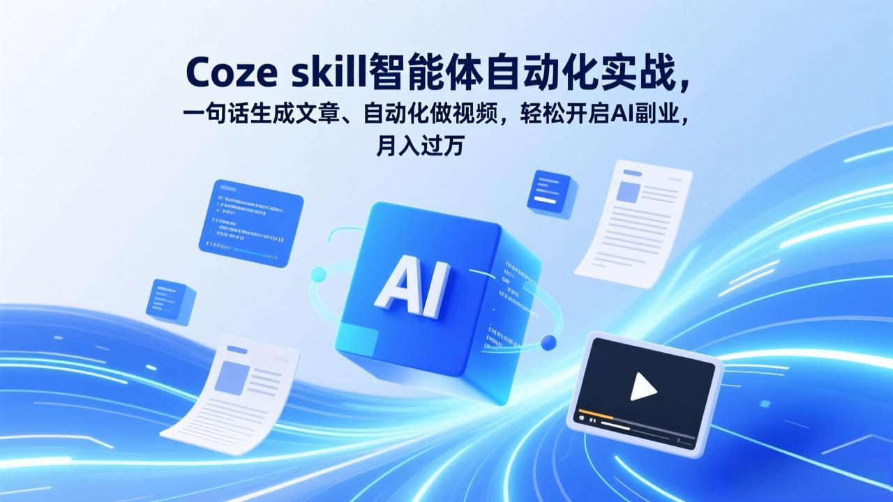 Coze skill智能体自动化实战，一句话生成文章、自动化做视频，轻松开启AI副业，月入过万-白蛇网赚-余宽网创