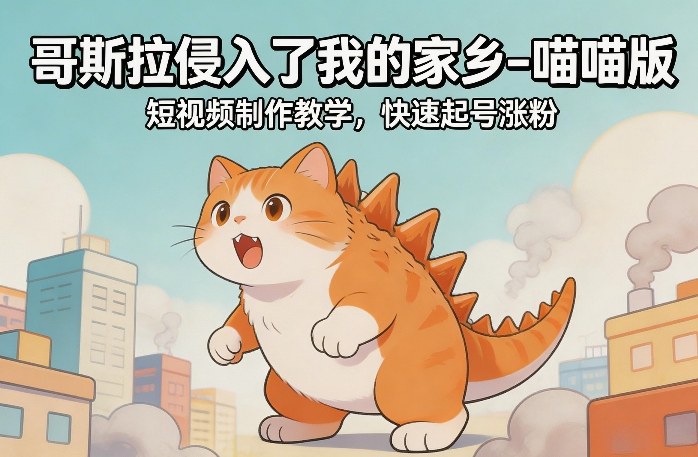 哥斯拉侵入了我的家乡–喵喵版短视频制作教学，快速起号涨粉-白蛇网赚-余宽网创