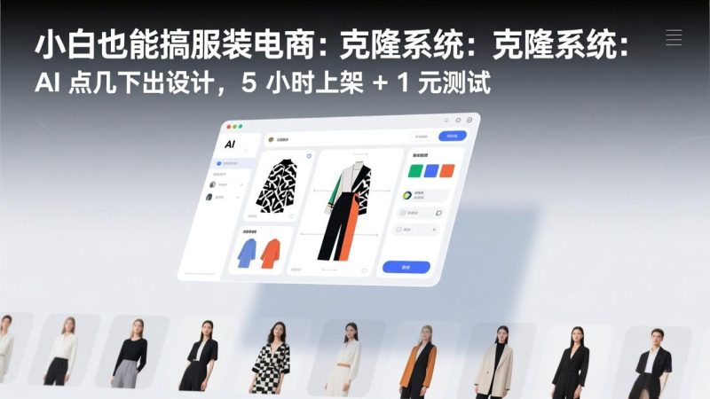 小白也能搞服装电商：克隆系统：AI 点几下出设计，5 小时上架 + 1 元测试-白蛇网赚-余宽网创