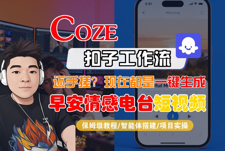【Coze工作流搭建实操教程】【coze】早安情感电台日签视频还在手动做？用扣子工作流自动生成，省时90%-白蛇网赚-余宽网创