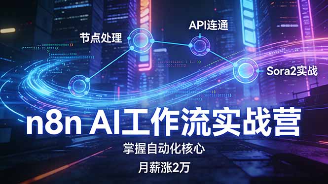 n8n AI工作流实战营,节点处理+API连通+Sora2实战,掌握自动化核心月薪涨2万-白蛇网赚-余宽网创