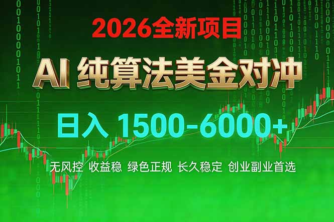 2026 全新美金对冲项目，不套平台赠金，不封号，纯算法对冲，日入 1500-6000+-白蛇网赚-余宽网创