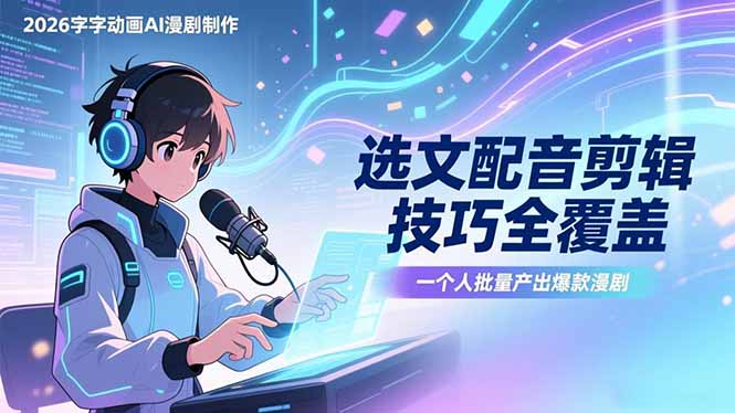 2026字字动画AI漫剧制作-1期，选文配音剪辑技巧全覆盖，一个人就能批量产出爆款漫剧-白蛇网赚-余宽网创