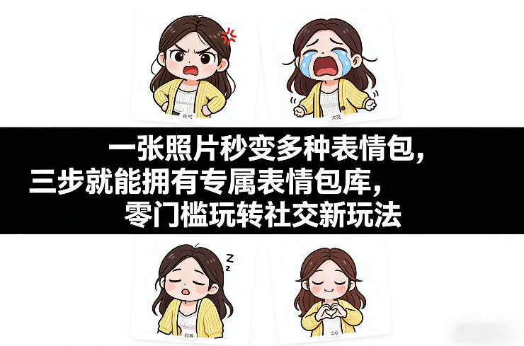 一张照片秒变多种表情包，三步就能拥有专属表情包库，零门槛玩转社交新玩法【文档】-白蛇网赚-余宽网创