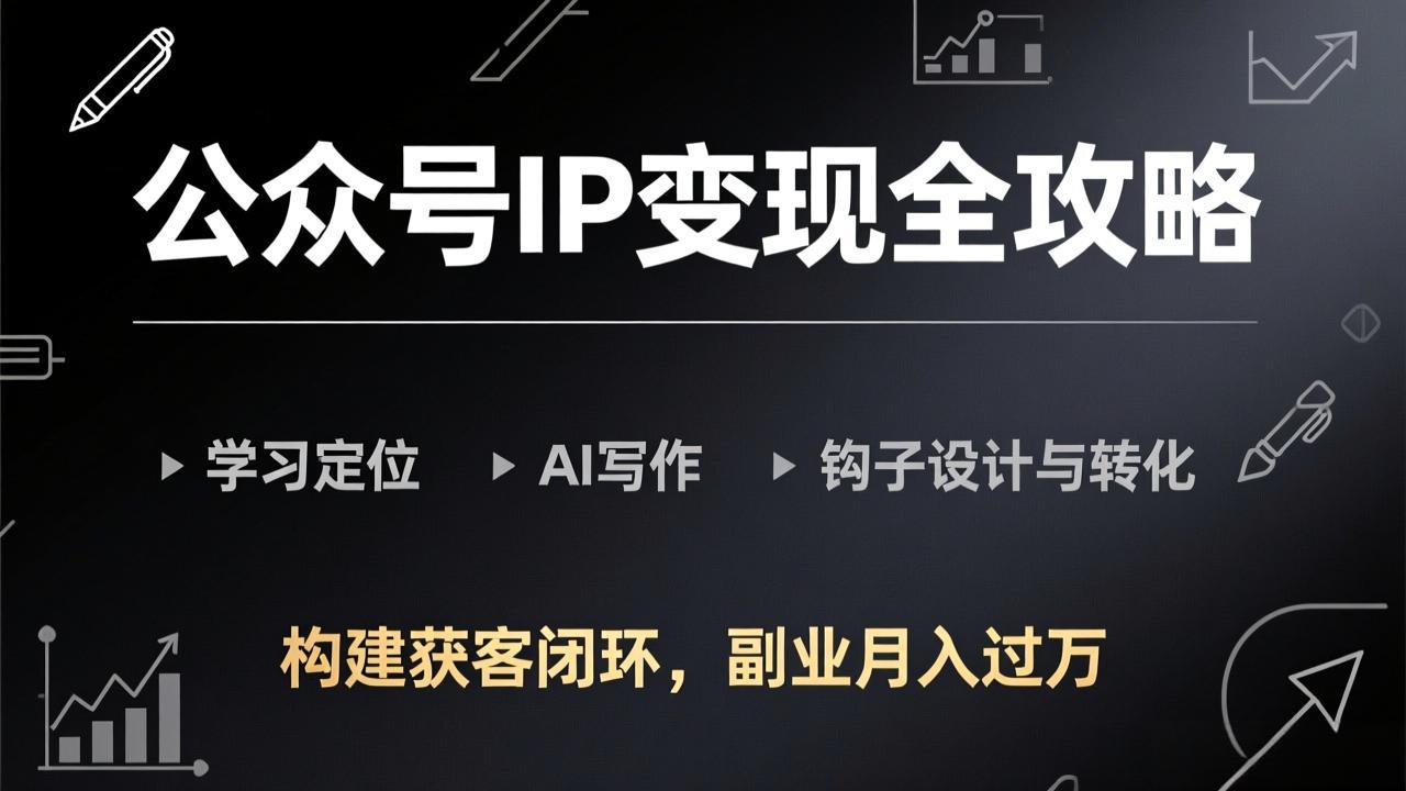 公众号IP变现全攻略-更新，学习定位、AI写作、钩子设计与转化，构建获客闭环，副业月入过万-白蛇网赚-余宽网创