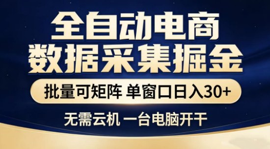 独家电商数据全自动采集项目，批量可矩阵，单窗口轻松日入3张+【揭秘】-白蛇网赚-余宽网创