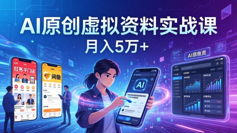 AI原创虚拟资料实战课:2026新机会,小红书闲鱼开店,普通人用AI轻松变现,月入5万+-余宽网创