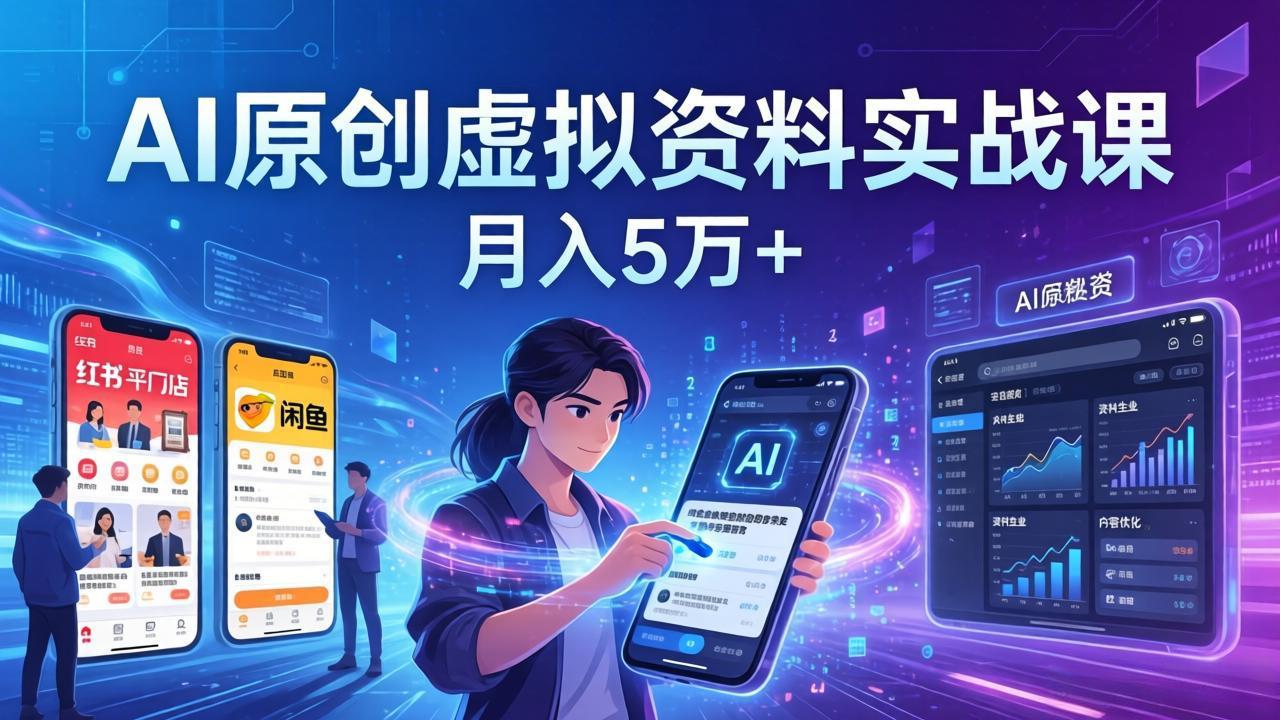 AI原创虚拟资料实战课：2026新机会，小红书闲鱼开店，普通人用AI轻松变现，月入5万+-余宽网创
