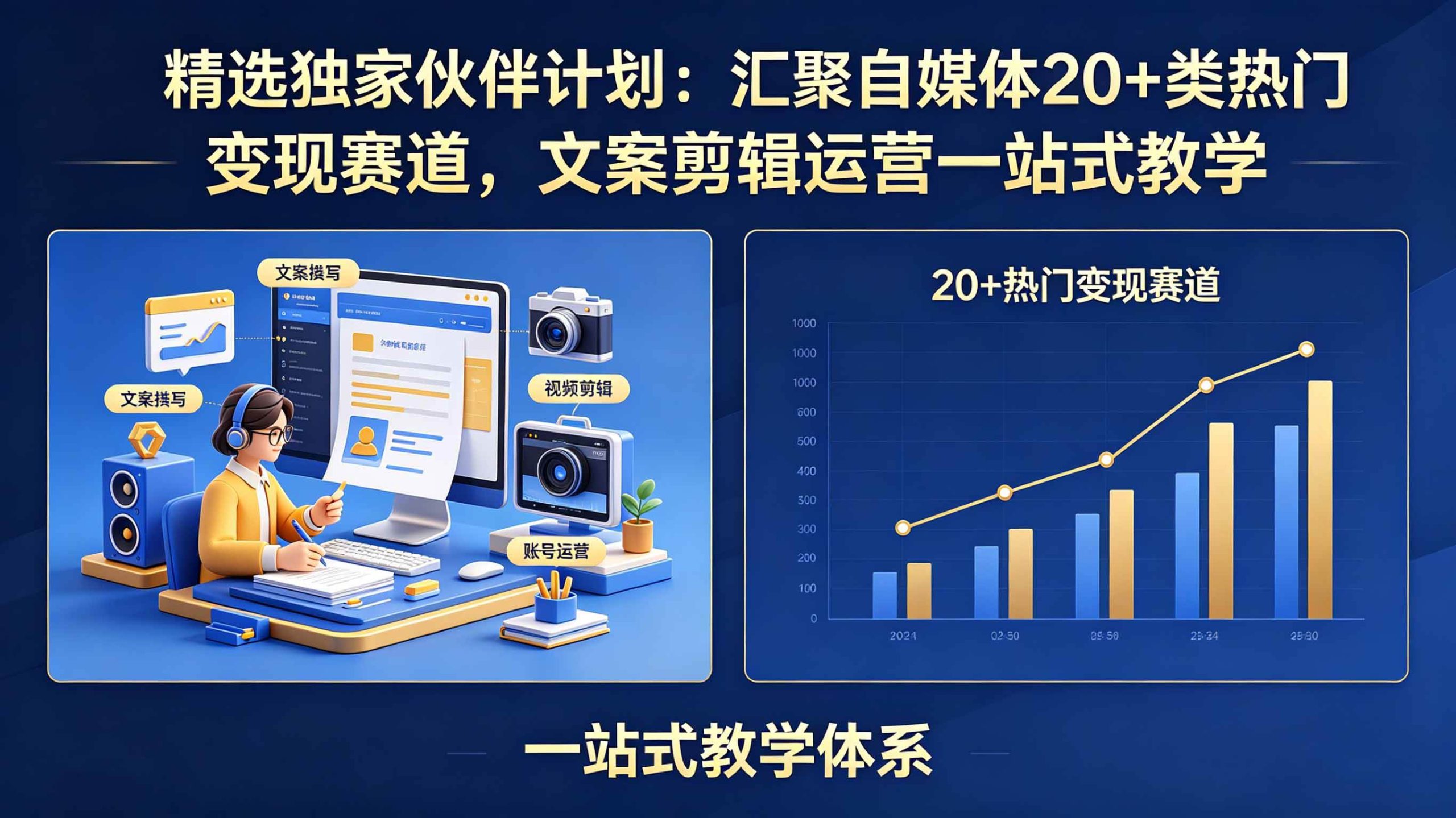 (18478期)精选独家伙伴计划:汇聚自媒体20+类热门变现赛道,文案剪辑运营一站式教学-余宽网创