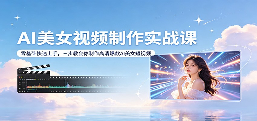 AI美女视频制作实战课：零基础快速上手，三步教会你制作高清爆款AI美女短视频-余宽网创