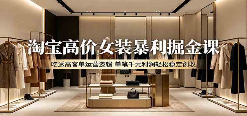 淘宝高价女装暴利掘金课：吃透高客单运营逻辑，单笔千元利润轻松稳定创收-余宽网创