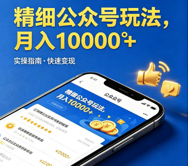 精细化公众号玩法，我们给你提供文章，你来负责发布，收益可观，月入1W+【揭秘】-余宽网创