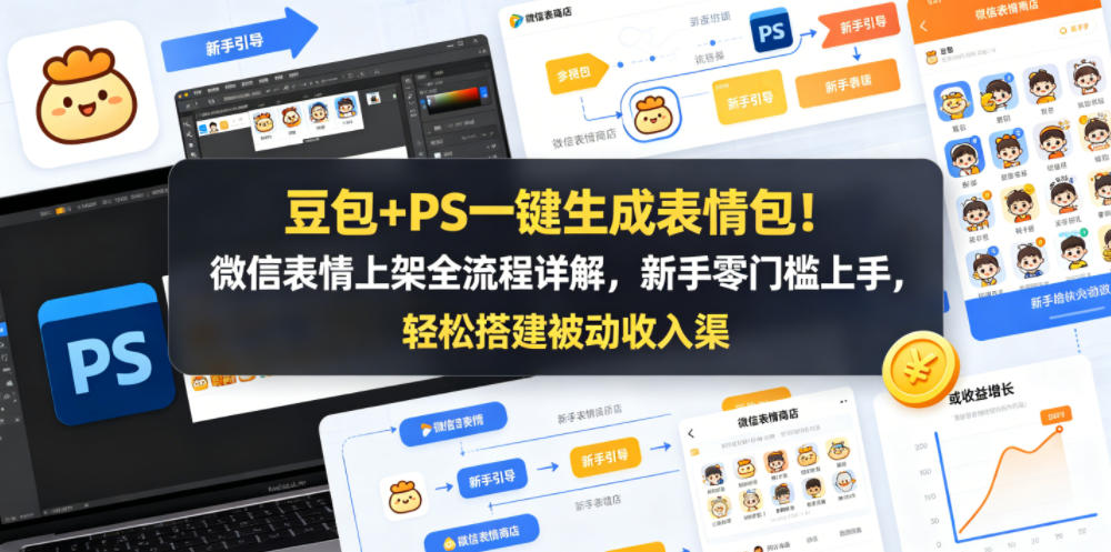 豆包+PS一键生成表情包!微信表情上架全流程详解,新手零门槛上手,轻松搭建被动收入渠道-余宽网创