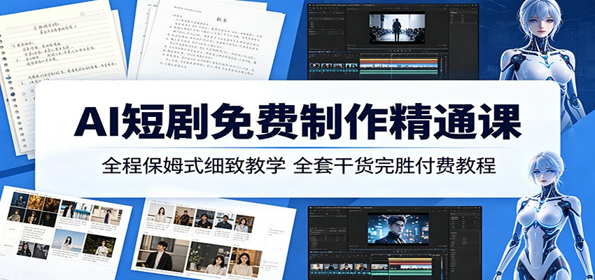 AI短剧免费制作精通课：全程保姆式细致教学，全套干货完胜付费教程-余宽网创