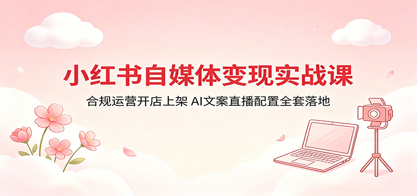 小红书自媒体变现实战课：合规运营开店上架，AI文案直播配置全套落地-余宽网创