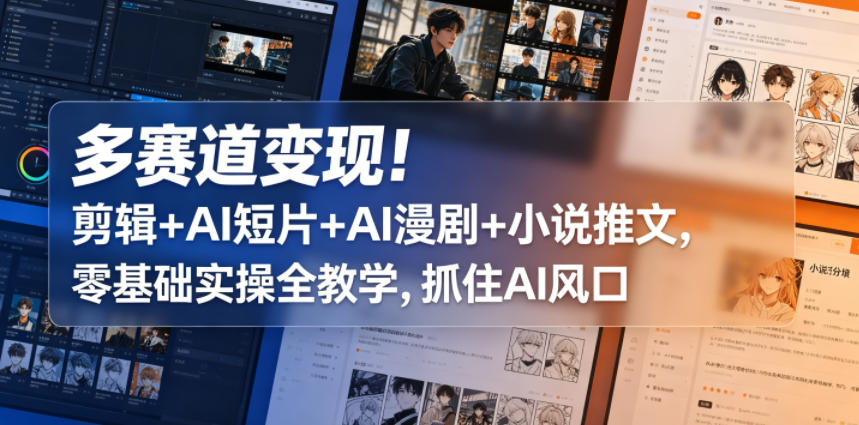 多赛道变现!剪辑+AI短片+AI漫剧+小说推文,零基础实操全教学,抓住AI风口-余宽网创