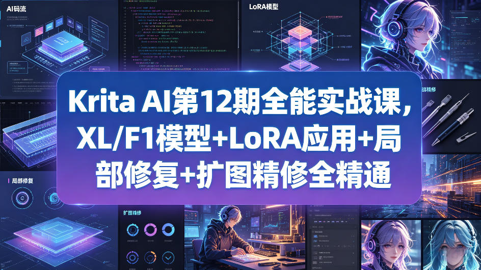 Krita AI第12期全能实战课，XL/F1模型+LoRA应用+局部修复+扩图精修全精通-余宽网创
