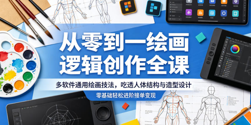 从零到一绘画逻辑创作全课,多软件通用绘画技法,吃透人体结构与造型设计,零基础轻松进阶接单变现-余宽网创